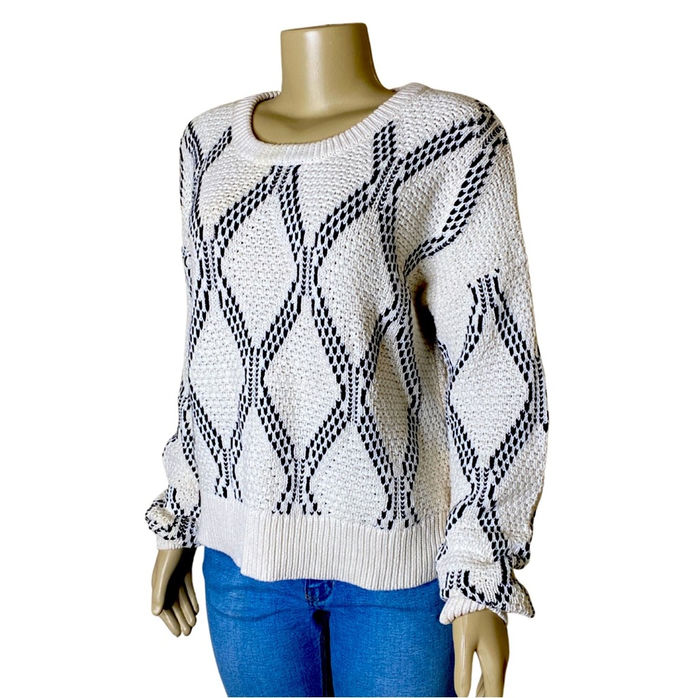 NET Banana Republic Ivory & Black Argyle Quiet Luxury Minimalist Knit Sweater XL
